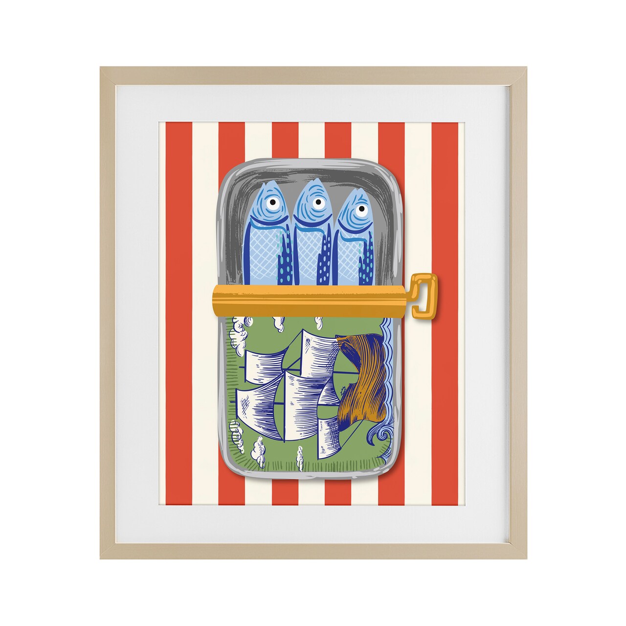 Stupell Industries Sardines with Antique Ship Framed Print Under Glass, design by Arrolynn Weiderhold
